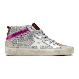 Silver and Pink Glitter Mid Star Sneaker
